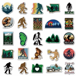 Pack of 50 cartoon Bigfoot graffiti stickers for outdoor adventure gear and luggage decor