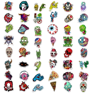 Pack of 50 waterproof horror skull and zombie graffiti stickers for DIY laptop luggage