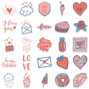Collection de 50 autocollants de la Saint-Valentin avec des motifs de coeurs et de gâteaux