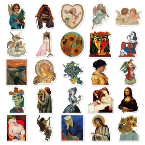 Lot de 50 autocollants esthétiques peinture à l'huile avec la Joconde pour bagages et déco