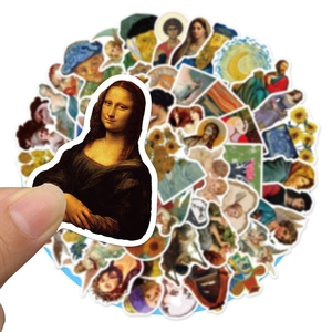 Lot de 50 autocollants esthétiques imperméables de peintures à l'huile d'œuvres d'art