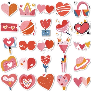Détail de 25 autocollants de coeur romantiques pour la Saint-Valentin aux couleurs vives et textures