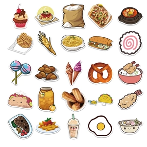 Set of 50 cute food stickers featuring burgers fries and kawaii food items for decoration
