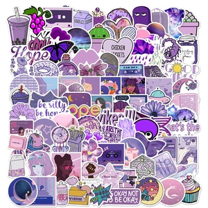 100Pcs Purple Aesthetic Decorative Stickers Waterproof PVC DIY Graffiti Decals For Laptop Suitcase Notebook Phone Scrapbooking