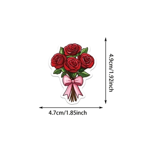 Détail d'un autocollant bouquet de roses imperméable avec dimensions 4,9cm x 4,7cm