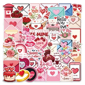 Détail de 50 autocollants de Saint-Valentin étanches avec roses rouges et motifs cœurs