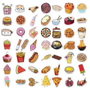 100 Pcs Cartoon Food and Drink Stickers for Luggage Phone and Laptop Decoration