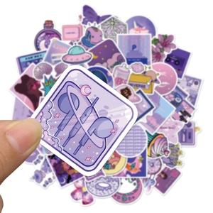 Pack of 100 purple aesthetic vinyl stickers for laptop and luggage decoration