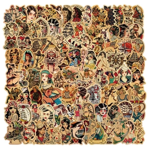 Vintage American Tattoo Stickers Waterproof PVC Pin-up Girl Sailor Nautical Decals For Laptop Suitcase Skateboard Decor