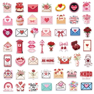 Plat de 50 autocollants imperméables pour la Saint-Valentin avec cœurs et roses