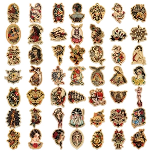 Collection of 49 vintage American traditional tattoo stickers with nautical motifs