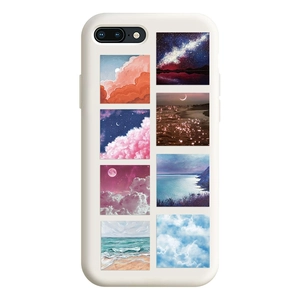 Coque de téléphone blanche avec huit motifs de paysages apaisants, nuages et vagues