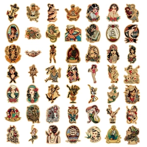 100pcs vintage old school sailor tattoo stickers with pin-up girls and nautical motifs