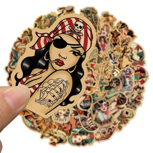 Retro American tattoo stickers featuring nautical girls and sailing motifs for suitcases