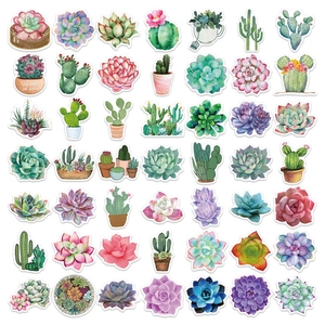 Set of 49 watercolor succulent and cactus stickers for journals and luggage decoration