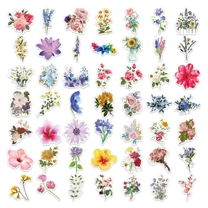 Collection of 49 watercolor floral stickers with roses and tulips on white background