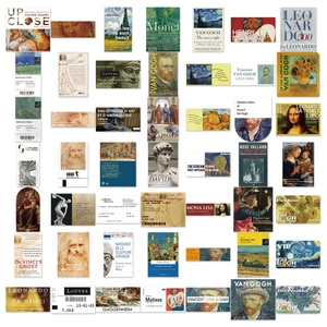 50 weltberühmte Kunstgemälde-Aufkleber mit Van Gogh und Da Vinci Museum-Ticket-Designs