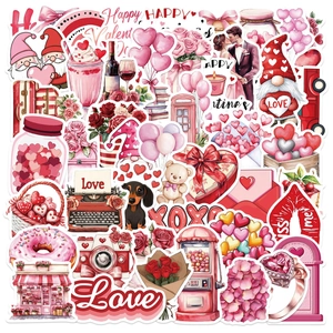 Détails d'autocollants de la Saint-Valentin aux motifs d'aquarelle avec cœurs et gnomes