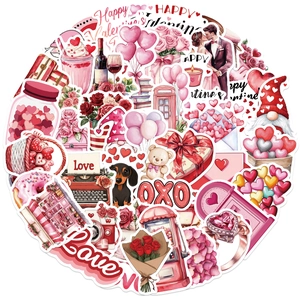 Vue à plat d'autocollants aquarelle de la Saint-Valentin avec cœurs, roses et ours