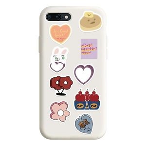 Cream phone case with cute Korean style stickers including rabbits hearts and flowers