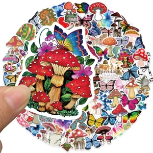 100pcs waterproof mushroom and butterfly stickers for laptops and skateboards