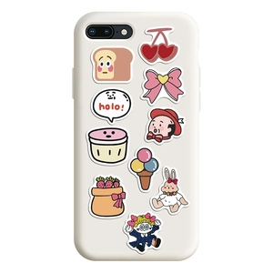 Cute cartoon girl stickers on a matte white phone case with heart and food illustrations