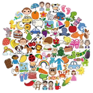 Waterproof Cartoon Stickers Variety For Kids Baby Cognition Learning PVC Matte DIY Decals For Laptop Luggage Fridge Decor