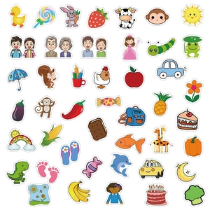 90pcs waterproof cartoon stickers for kids featuring animals, fruits and vehicles for DIY decor