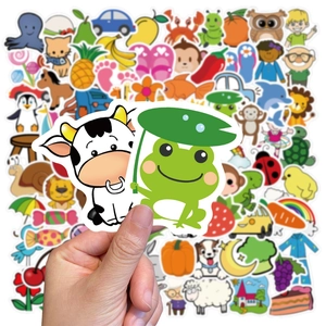 90pcs waterproof cartoon stickers for kids laptop and luggage featuring animals and fruits