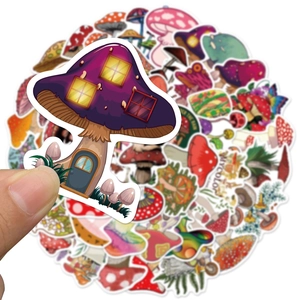 Set of 50 colorful cartoon mushroom waterproof stickers for laptops and skateboards
