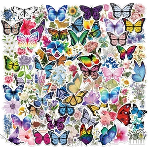 Artistic Butterfly And Flower Sticker Set Waterproof PVC Literary Decals For Laptop Suitcase Notebook Journal Decoration