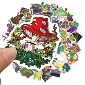 50pcs psychedelic frog and mushroom stickers for luggage and laptop waterproof decals