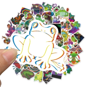 Pack of 50 holographic frog stickers with vibrant graffiti designs for laptop decoration