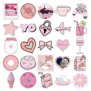 50 Pieces Pink Cute Aesthetic Girl Style Graffiti Stickers for Luggage and Skateboards