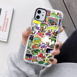 Psychedelic frog sticker art clear phone case for iPhone with colorful cartoon patterns