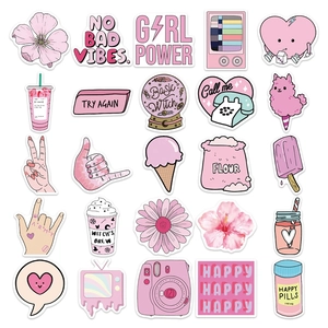 50 pieces of pink aesthetic cute stickers for laptops suitcases and phone cases