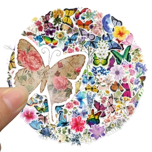 100pcs vintage aesthetic stickers with butterflies and floral designs for laptops