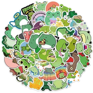 Cute Green Frog Waterproof PVC Stickers For Laptop Skateboard Suitcase Scrapbooking Journaling Animal Graffiti Decals Decorative Stationery Accessories