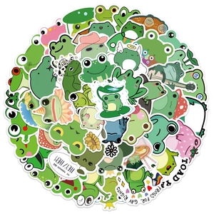 Pack of 50 waterproof green cartoon frog stickers for luggage and laptops set
