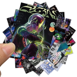 Detail of waterproof Y2K acid graphics stickers for luggage and laptop decoration