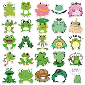 Set of waterproof cartoon frog stickers for luggage and laptops with cute designs