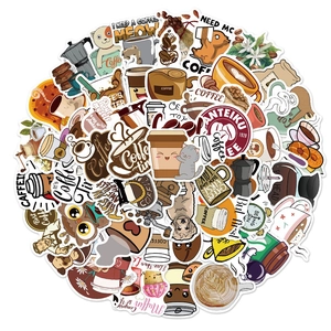 50 pieces of waterproof cartoon coffee stickers for laptop and luggage decoration