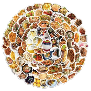 Vibrant 90-piece set of waterproof food menu stickers for planners and luggage