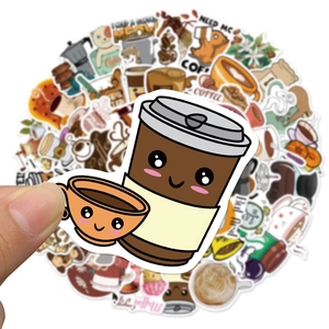 Set of 50 cartoon coffee drink graffiti stickers for laptop and luggage decoration