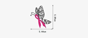 Detail view of butterfly pink ribbon sticker with Hope and Strength words, 5.89cm size