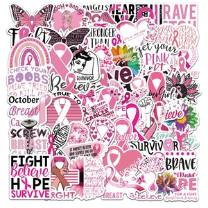 Pink Ribbon Breast Cancer Awareness Stickers Waterproof PVC Matte Decals For Water Bottle Laptop Luggage DIY Decoration