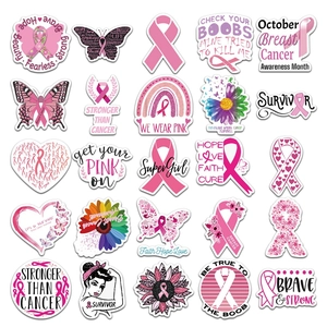 50 pieces of waterproof Breast Cancer Awareness pink ribbon stickers for luggage and laptops