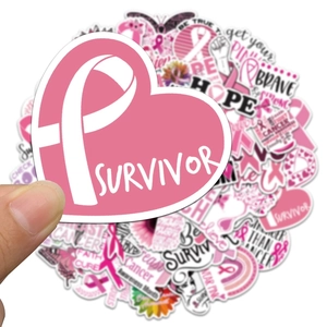 50-piece pink ribbon breast cancer awareness waterproof stickers for luggage and laptops