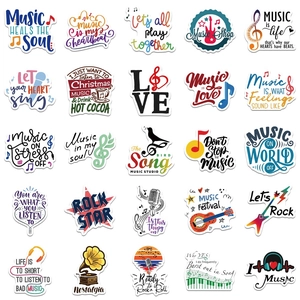 Set de 25 pegatinas I Love Music impermeables con guitarras, micrófonos y auriculares