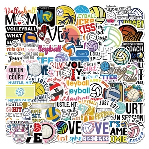 50-pack waterproof volleyball stickers for laptop and luggage with assorted sport designs